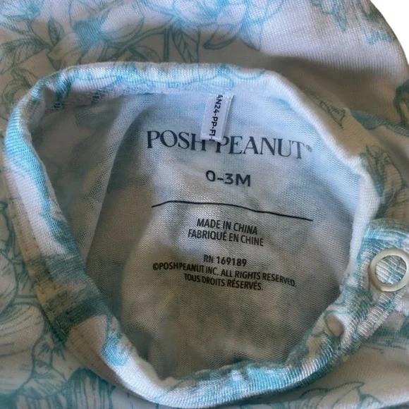 Posh Peanut Parz Floral Blue Kids Onesie 0-3 months - Picture 2 of 6